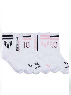 MESSI White Pink Black Boys Girls Big 10 Half Cushion Quarter Crew Socks